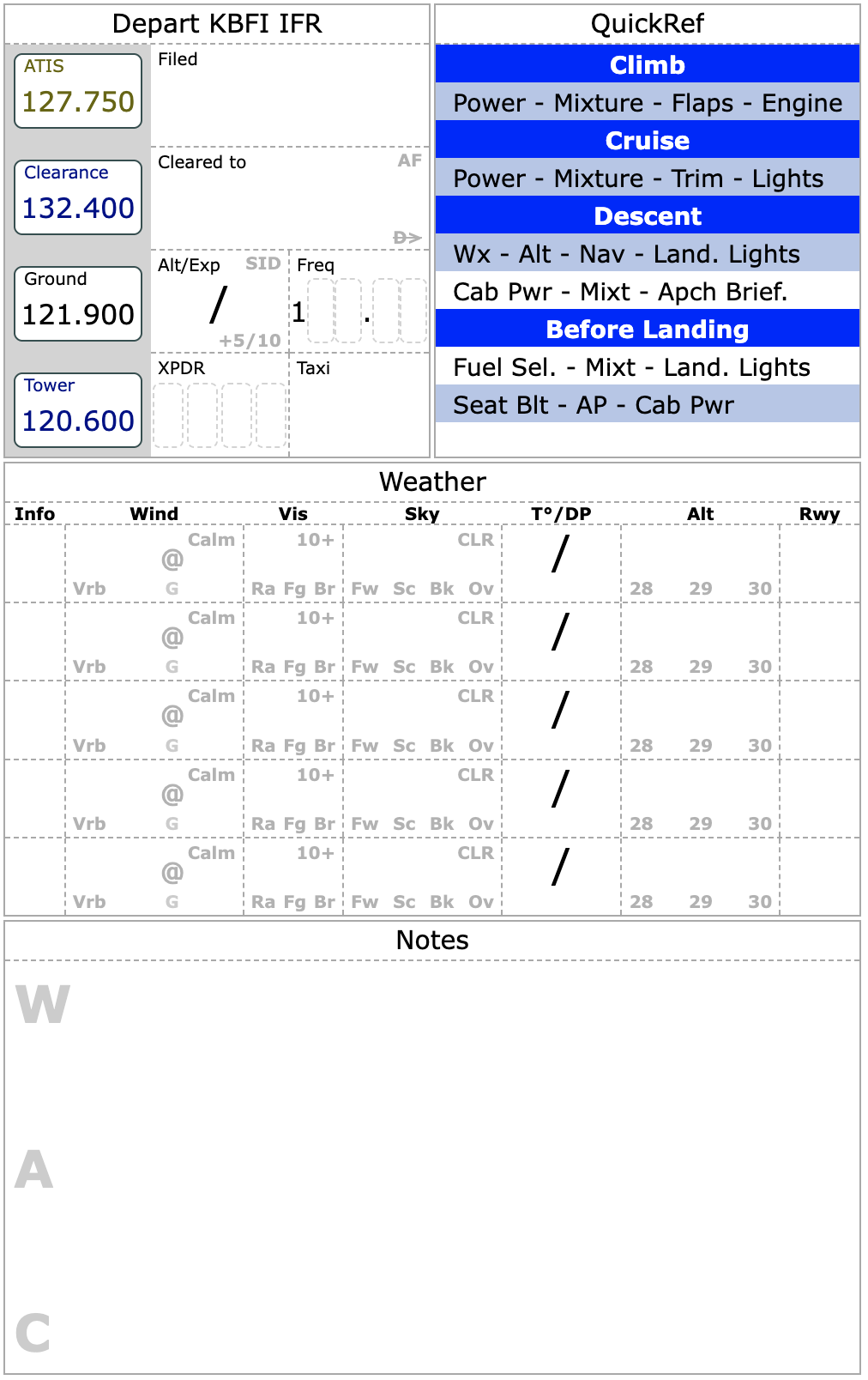 IFR Training Sheet